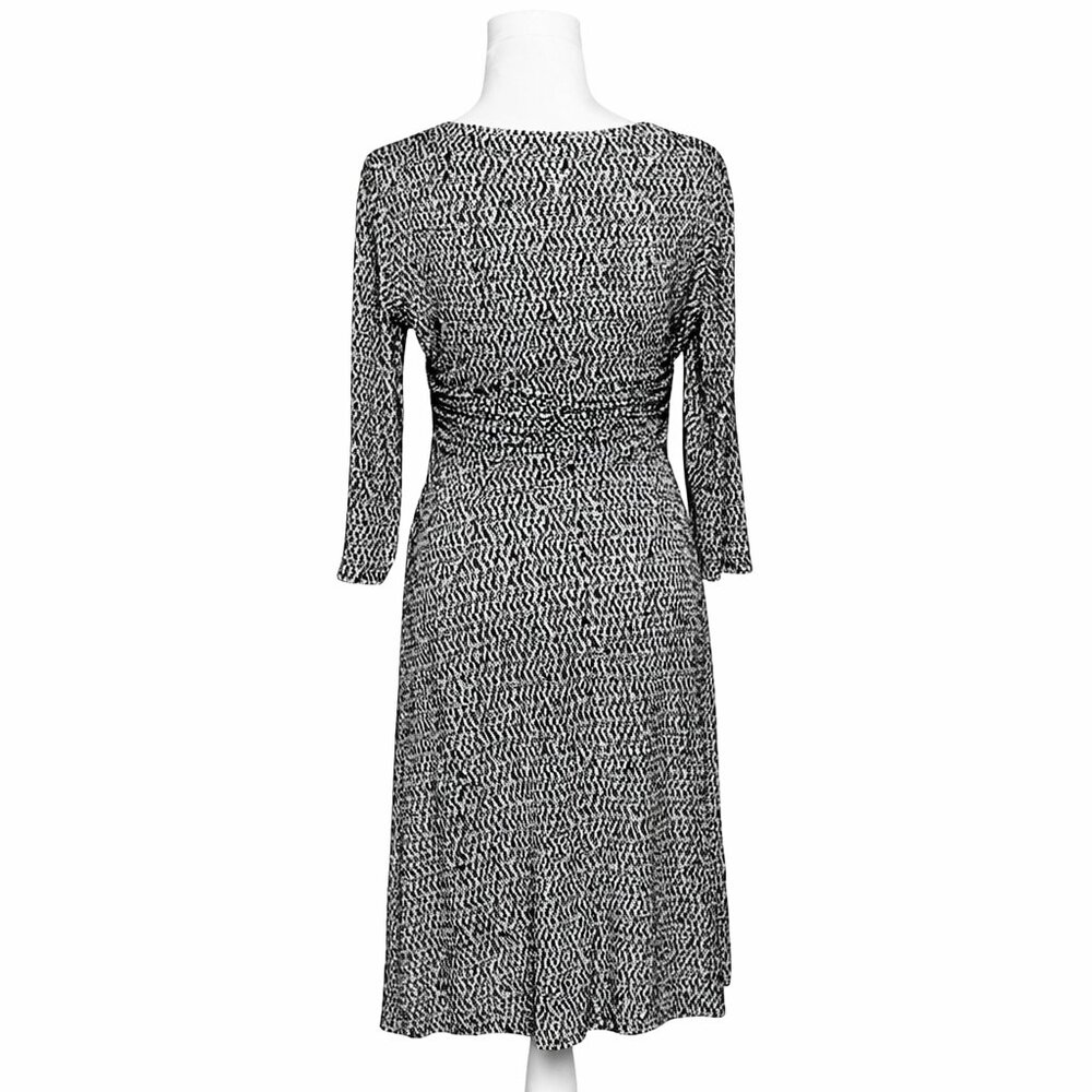 Black Label Evan-Picone Midi Dress Size 8 Black White Career Wrap Style - Picture 3 of 5